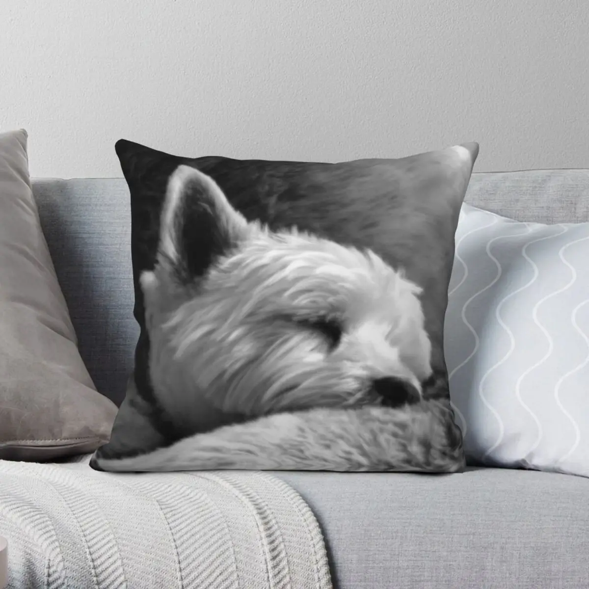 West Highland Terrier Tired Square Pillowcase Polyester Linen Velvet Pattern Zip Decorative Pillow Case Bed Cushion Cover 45x45