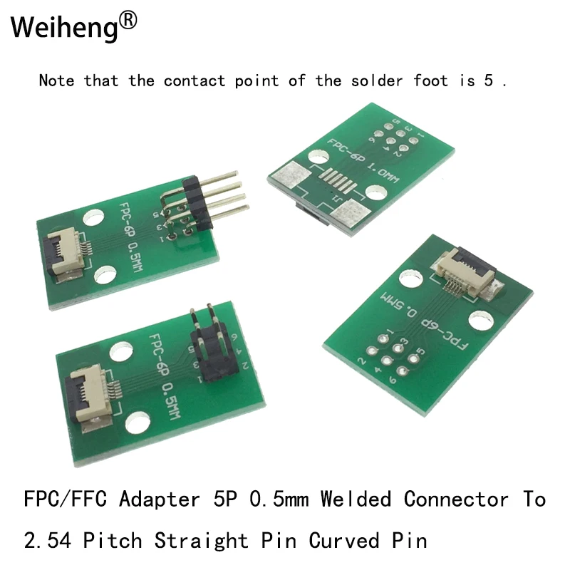 FPC/FFC Adapter 5P 0.5mm Welded Connector To 2.54 Pitch Straight Curved Pin Conversion Board