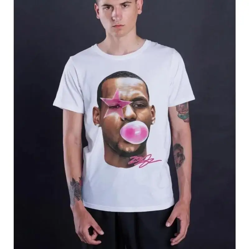 تي شيرت Lebron James Bubble Gum Pink Boxy قطن تي شيرت y2k، قمصان عصرية، قمصان ملابس الشارع، قمصان كرة السلة، تي شيرت جرافيك #2