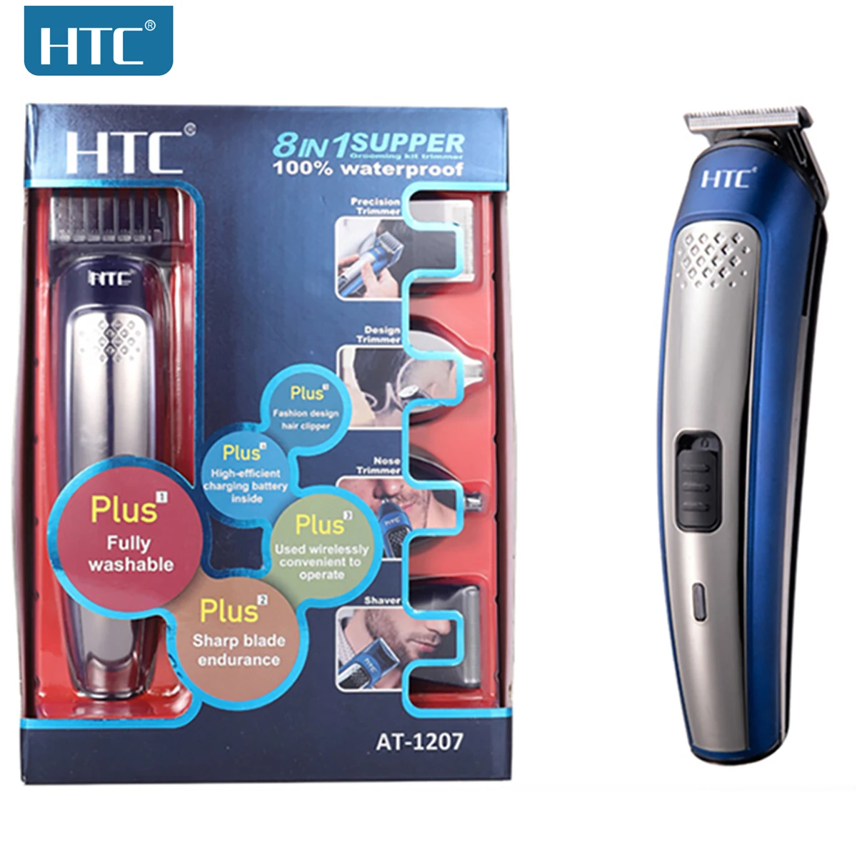 Htc Usb 5 In 1 Multi-Functional Groom Kits Rechargeable Hair Trimmer Nose Carving Beard Head For Men Hair Clipper Set