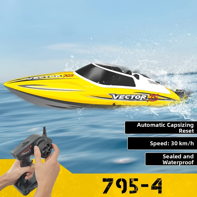 Full-scale remote-controlled speedboat with high horsepower, waterproof, equipped with rudder, self-folding, children's toy boat