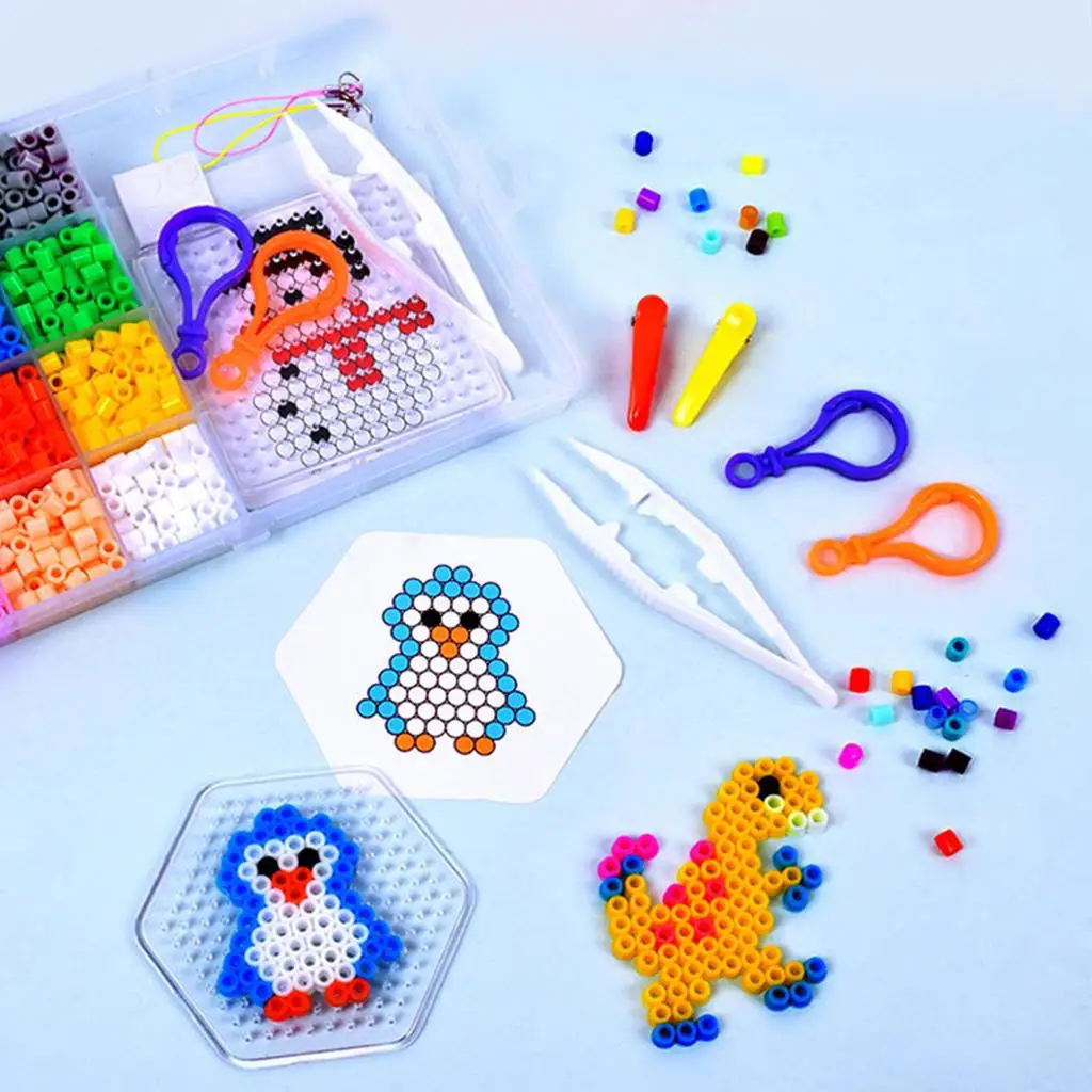 DIY enthusiast with 5mm mini fuse bead kit, pixel art beads, DIY art craft