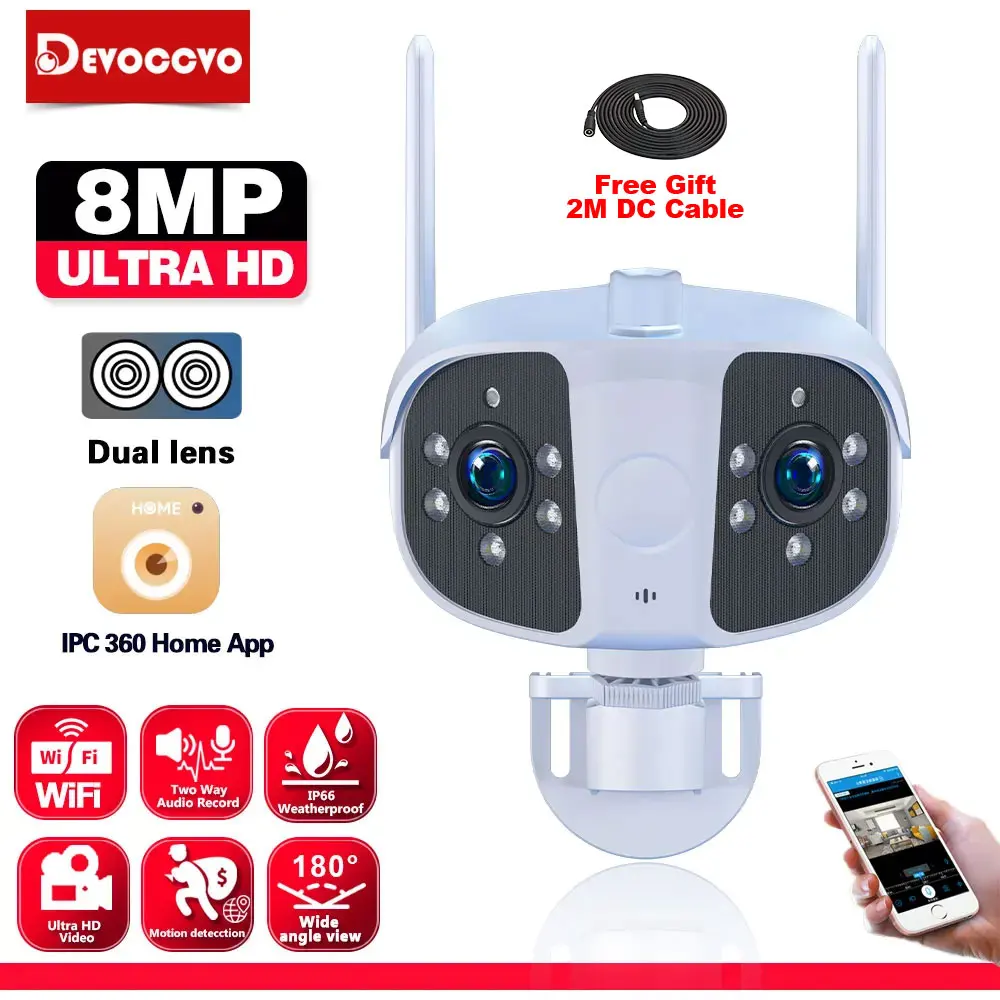 

8MP 4K Dual Lens Ultra wide angle 180° Wifi IP Camera Outdoor 4MP Full Color Night Vision Ai Human Detect Security Surveillance