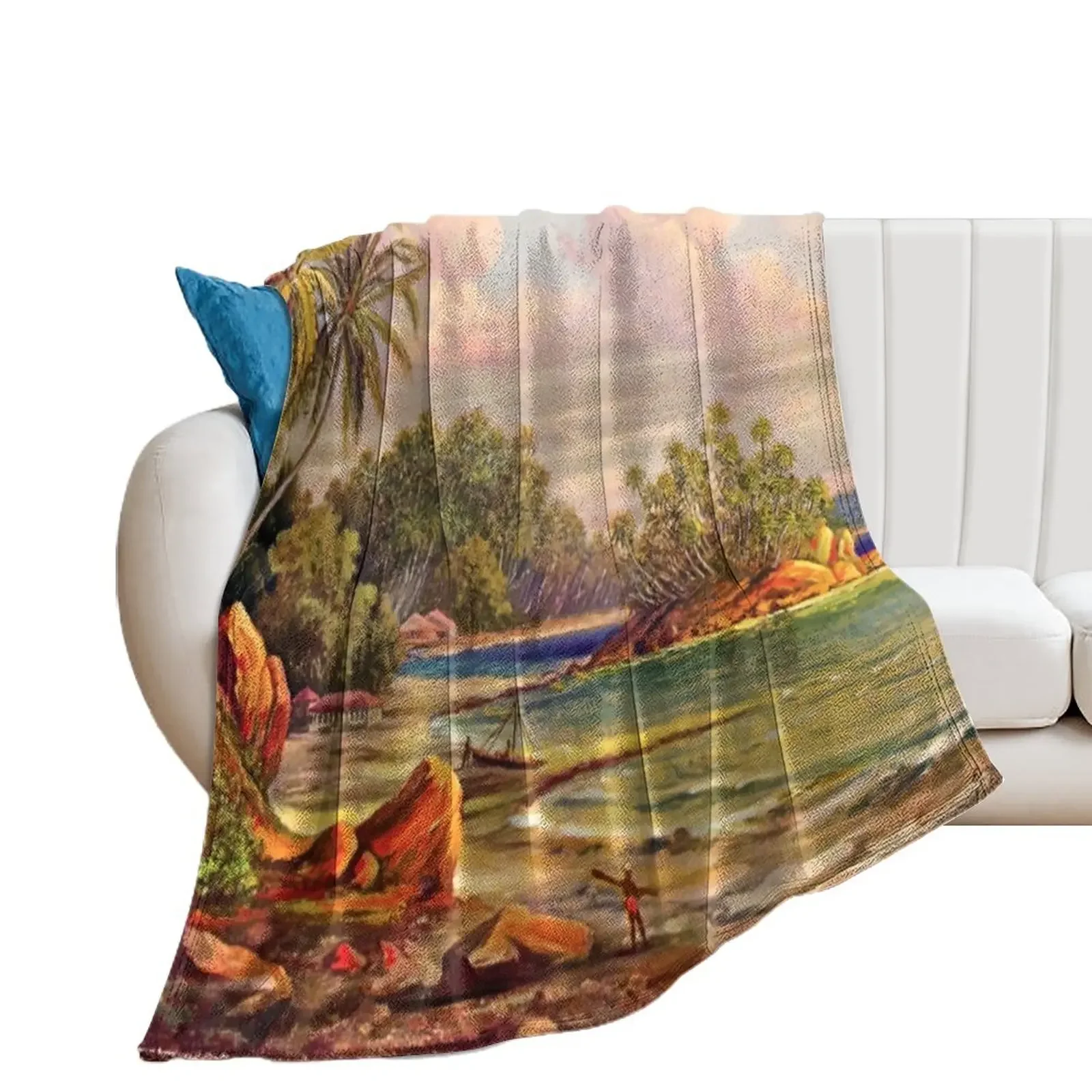 

Cocos Island at Belligema (Gan-Duva) Ceylon -Ernst Haeckel Throw Blanket warm for winter Flannel Fabric Stuffeds Blankets