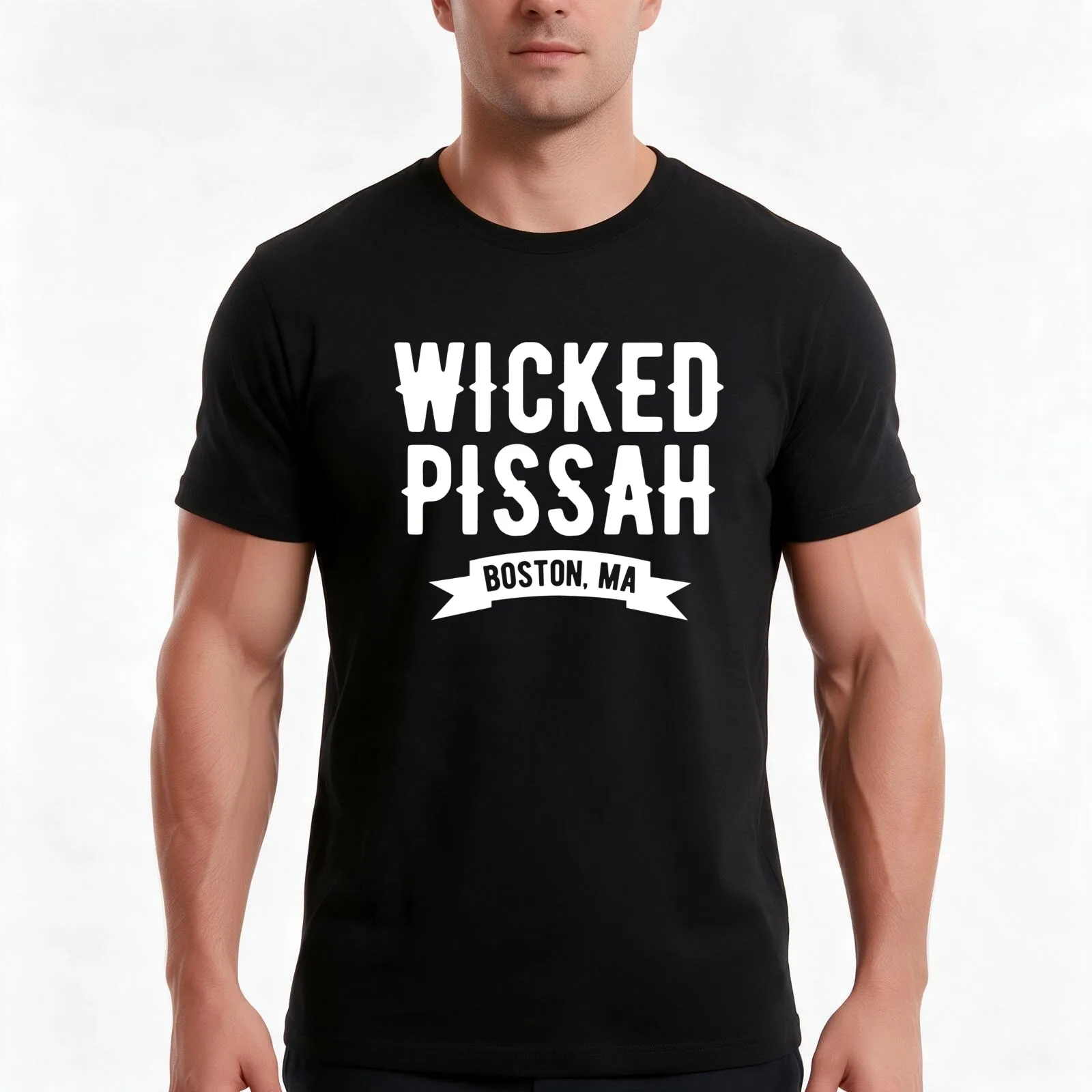 Wicked Pissah Boston T-Shirt, Summer Casual Cotton Tee, Oversized Streetwear Tops, Vintage Graphic Print, Loose Fit Short Sleeve