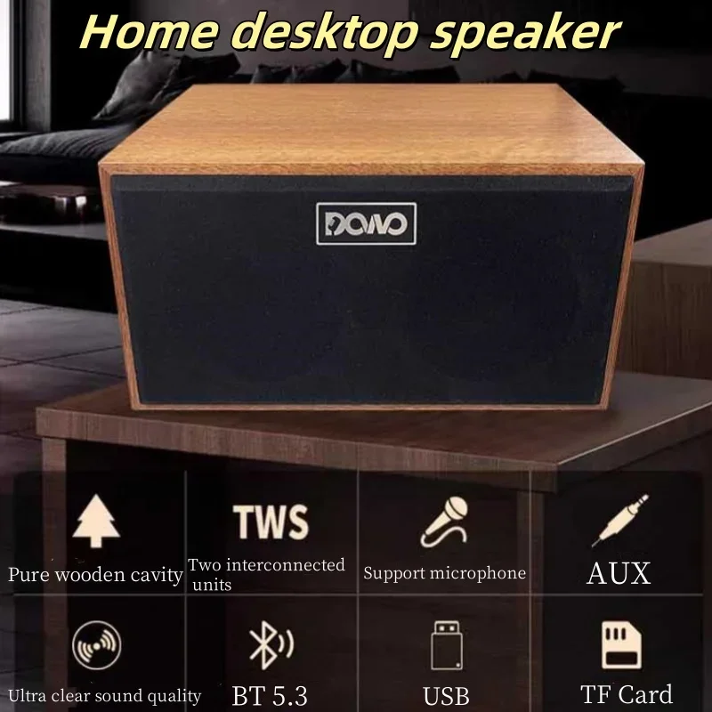 Subwoofer Multi Functional 3000mAH Battery Desktop Bluetooth Speaker Outdoor Portable Karaoke Wooden Retro Home High-quality TF