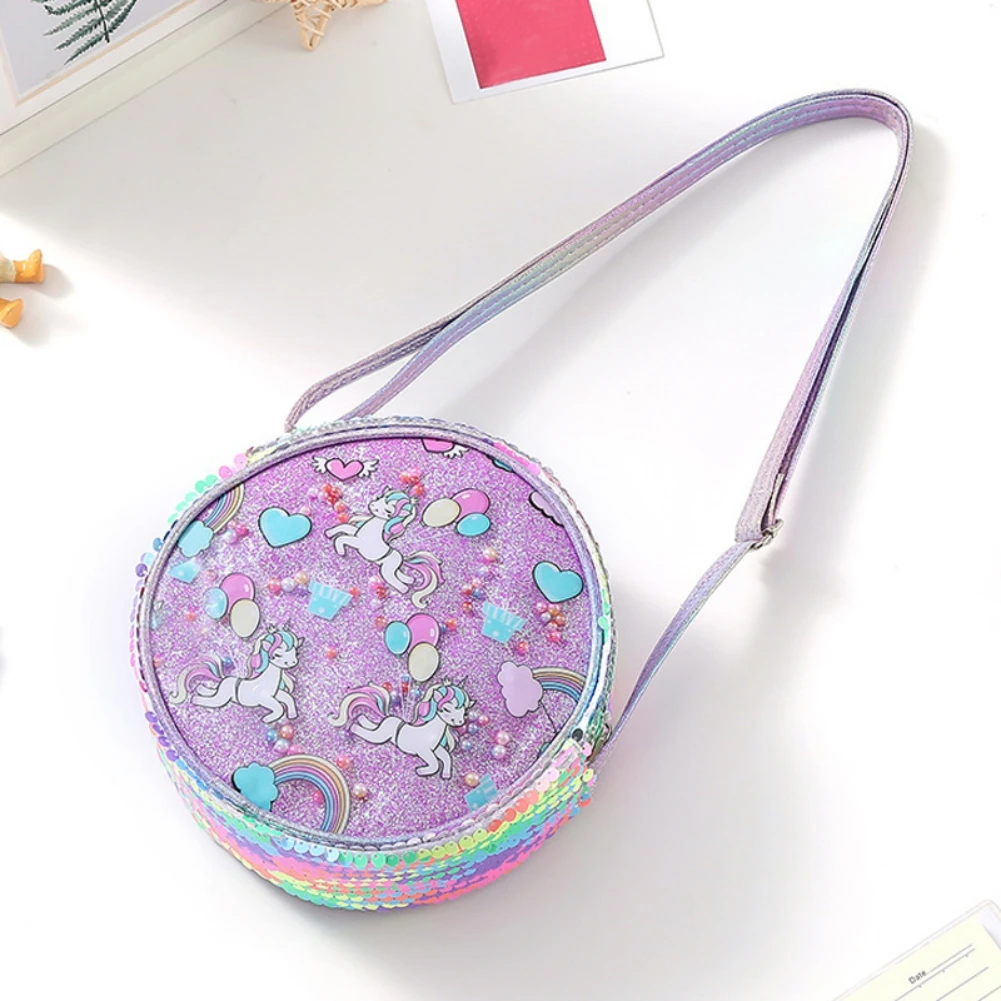 Spring Kids Bag Girl Cute Cartoon Print Sequin Crossbody Bags Adorable kids Fashion Casual Shoulder Bag Children Accessories