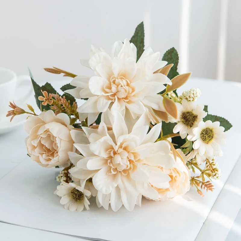 Artificial Flower Silk Hot sale Dahlia Rose daisy for Valentine garden arch Wedding Bridal Bouquet Party Decoration Diy gift box