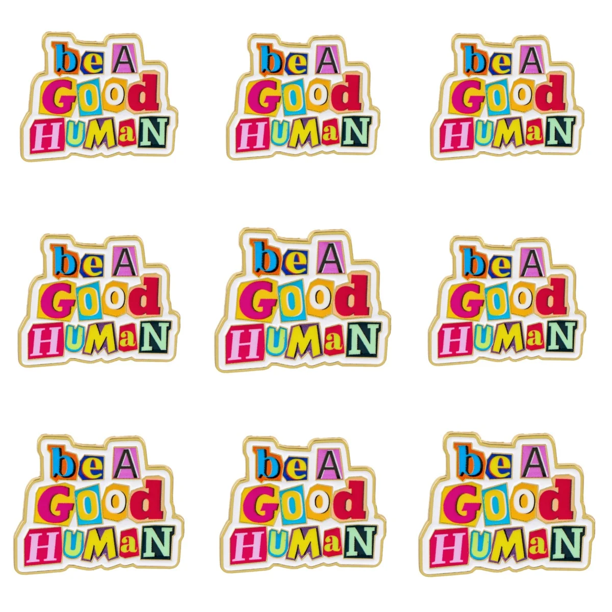 9-teiliges Set „Be A Good HUMAN“ Emaille-Pins, Regenbogen-Brosche für Mäntel, Damenbroschen, Kragen- und Reversnadeln, Metallabzeichen, Schmuck, Geschenk für Freunde