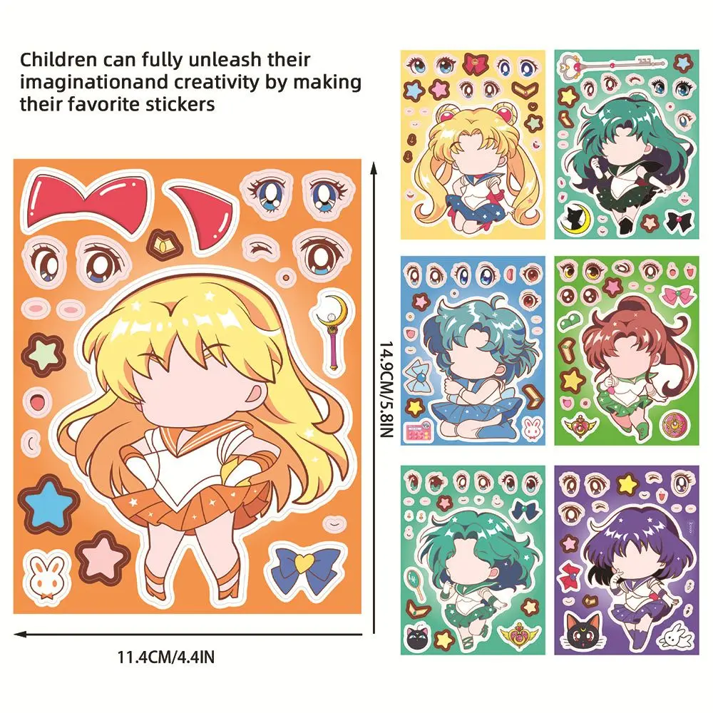 8/16PCS Sailor Moon Face-Change Puzzle DIY Stickers - Cartoon Cute Party Friend Interaction Collage Decorative Poster 2026 view 3