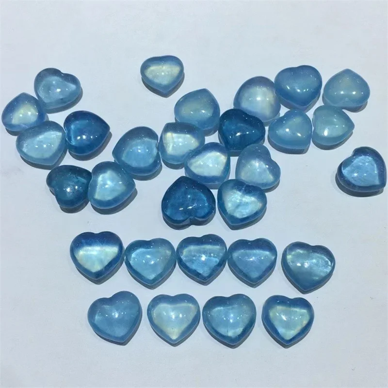 10PCS Natural Aquamarine Heart Carvings Mineral Healing Gemstone Home Room Decor For DIY Pendant 12-14MM