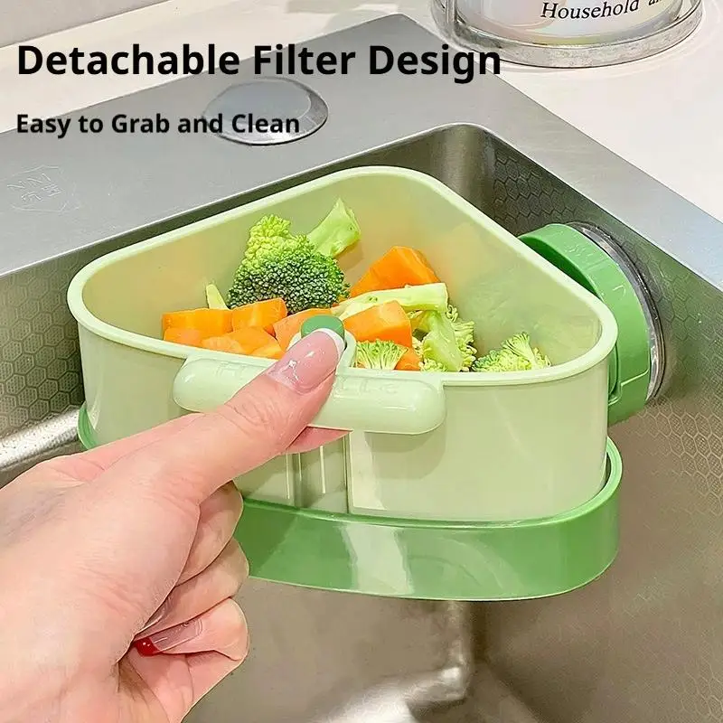 Kitchen Sink Corner Drain Basket Suction Cup Triangle Food Strainer Soup Residue Filter Shelf Vegetable Leaf Storage Rack
