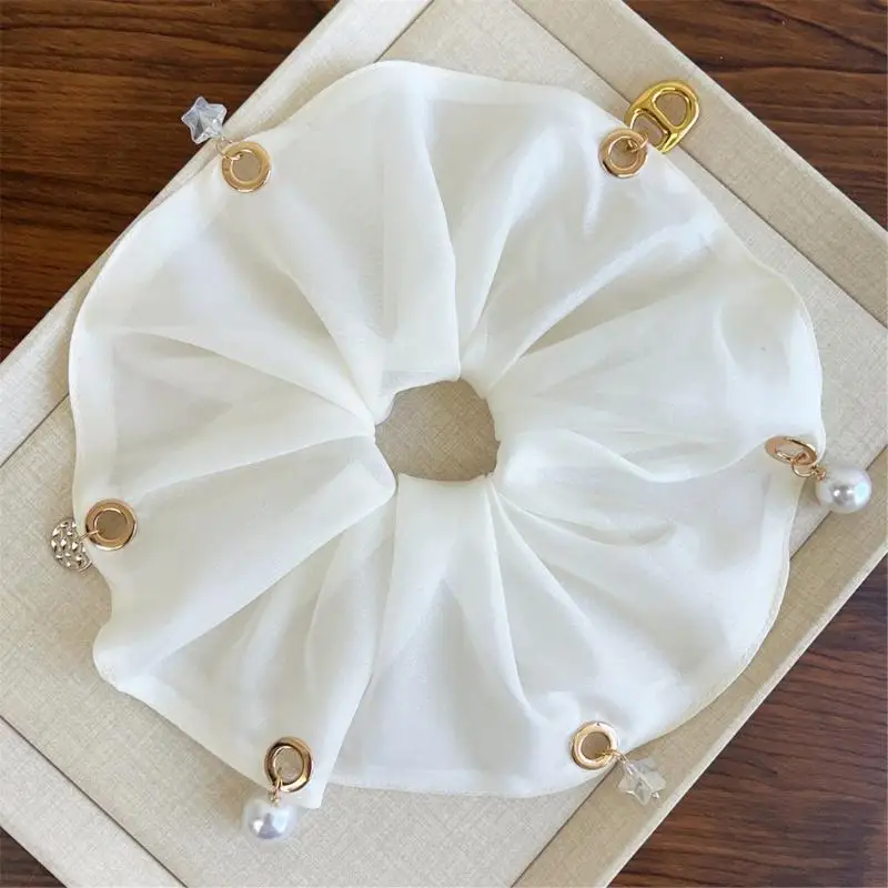 

652F Handmade Elastic Hair Scrunchies with Pearls Ponytail Holder Hair Rings for Girls Elastic Nonslip Hair Accessories