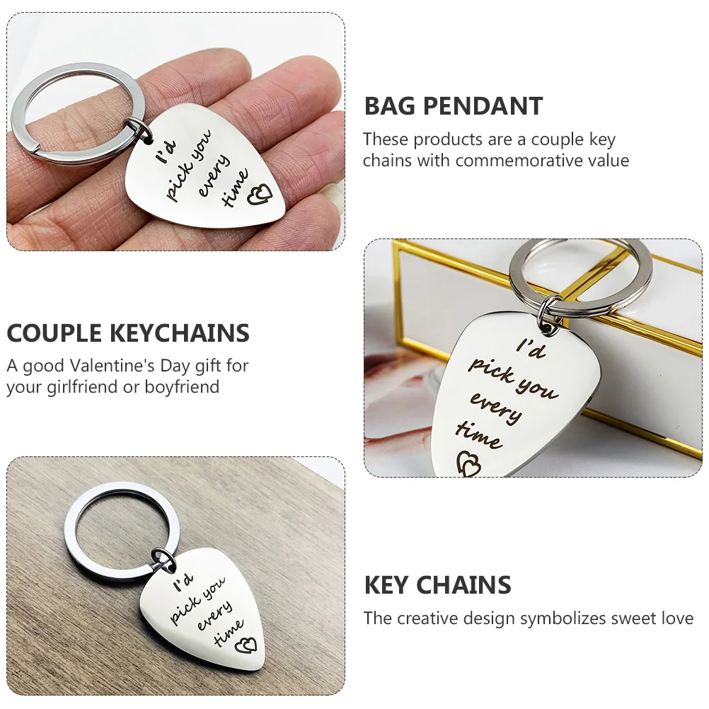 

Guitar Pick Keychain Couple Gift Valentine's Day Creative Chains Stainless Steel Miss