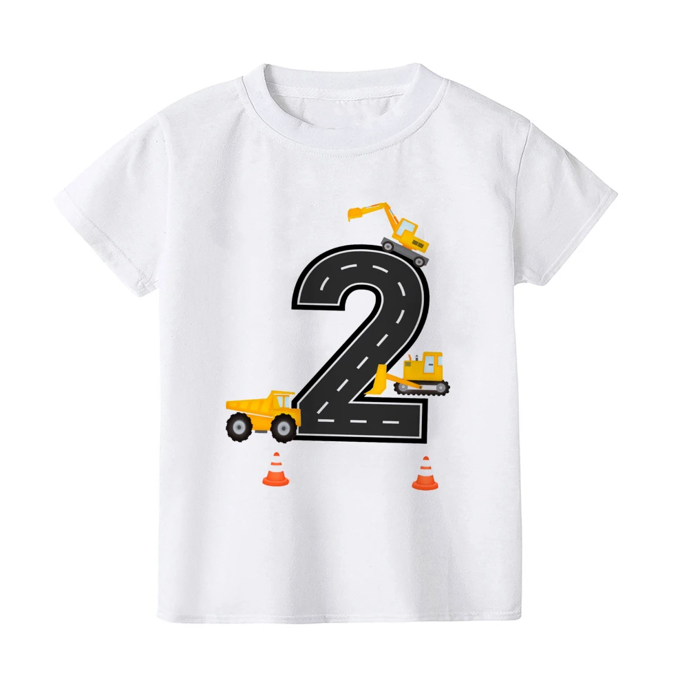 Personalized Construction Birthday Shirt Boy Clothes Custom Name Kid Vehicle Cotton Tshirt Birthday Party Gift Children Shirts