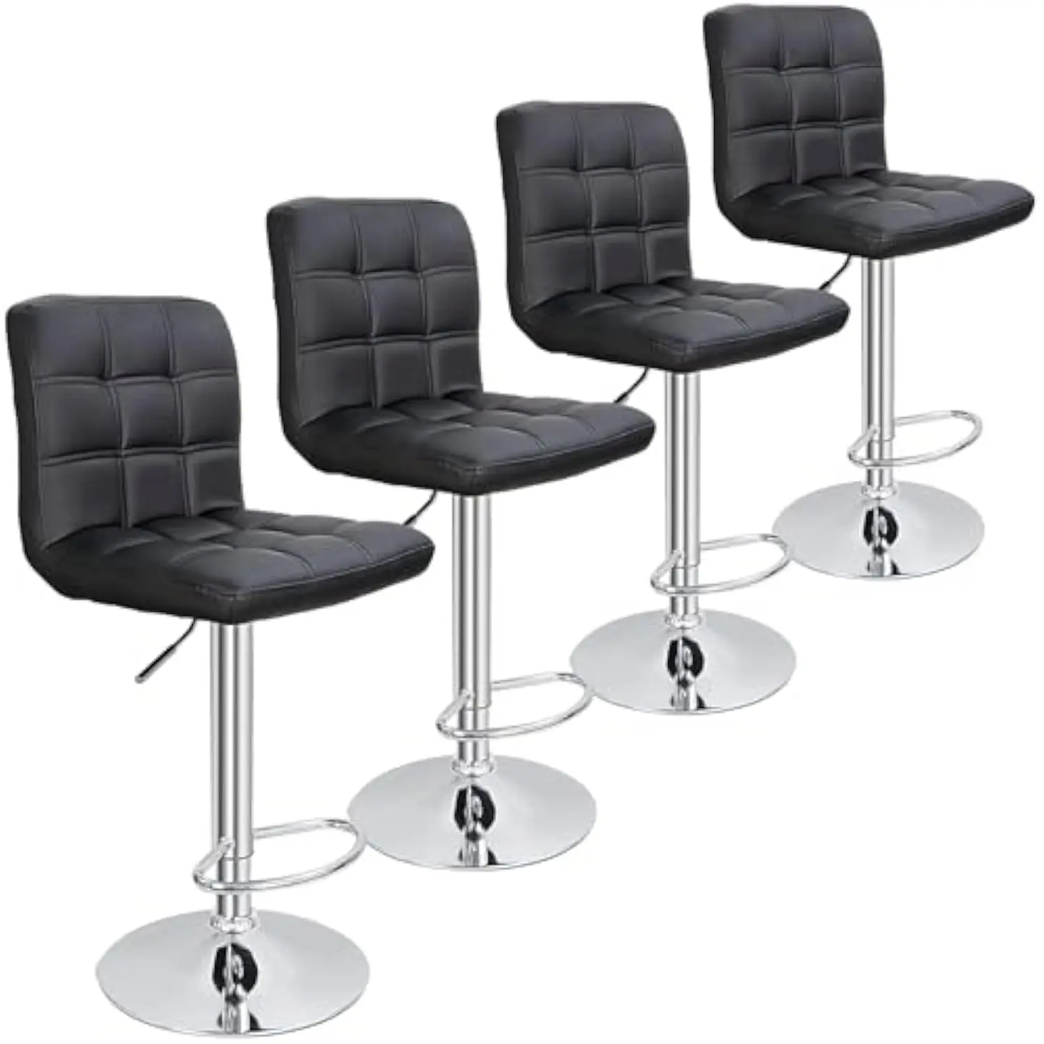 

Set of 4 Adjustable Swivel Barstools, Modern Pu Leather Kitchen Counter Bar Stools, Square Back Bar Stool