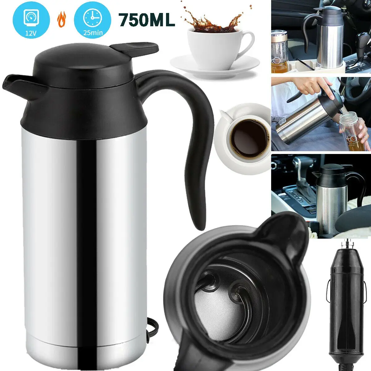 

750ml 12V Car Heating Cup Cigarette Lighter Coffee Maker Hot Water Car Kettle Truck Bus Camping Goods Camper Car Accessories