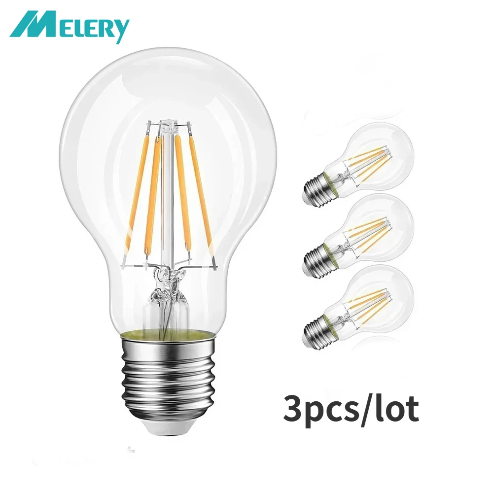 E26 E27 LED Light Ball Bulb Edison Screw Filament A60 Lamp  8W Equivalent 80W Clear Incandescent [Energy Class A++] 6PACK