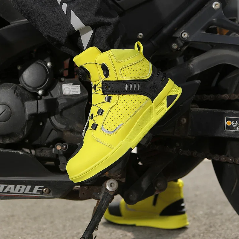 Motorcycle Riding Shoes for Men and Women Black Leather Biker Shoes Motocross Boots Leather Waterproof Quick Lacing Riding Boots
