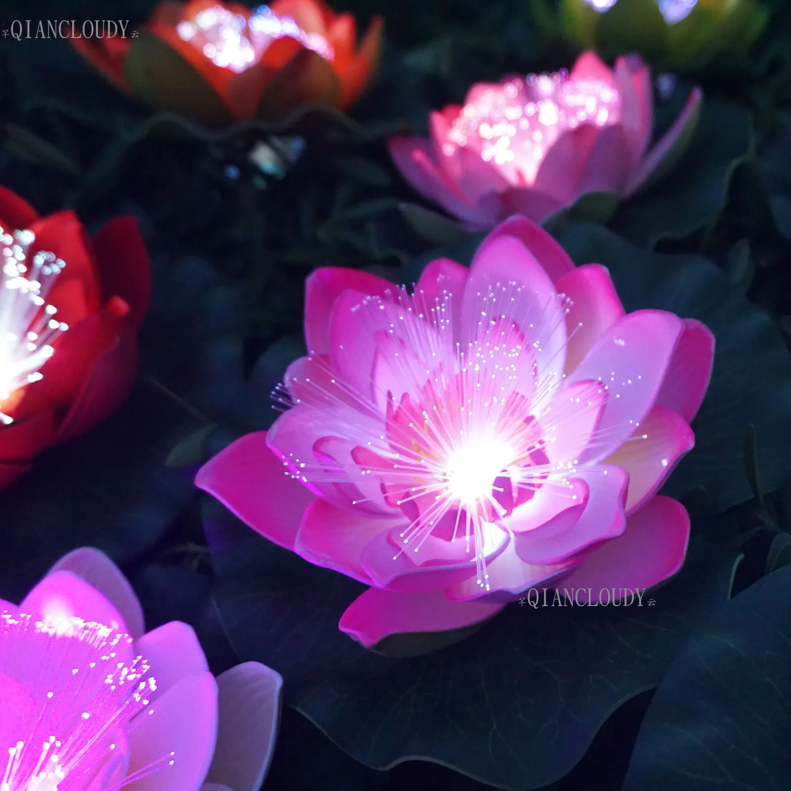 Qiancloudy 5 Pieces Fushia Wedding Christmas Lotus Foam Lily Leaves Artificial Flowers Led Night Light Decoration C70 Discount