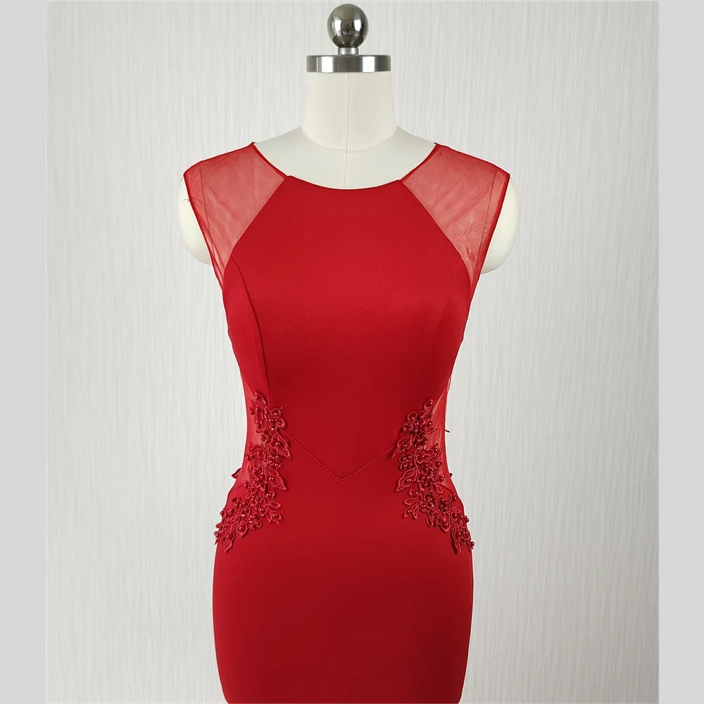 Robe de Soirée Personnalisée avec Perles Rouges Vin, Col Rond, en Fibre de Sirène, Longueur au Sol, Trompent, pour Femme, C188