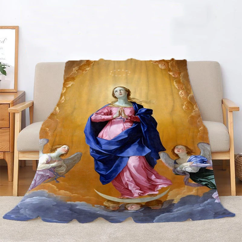 Fluffy Soft Blankets for Winter Virgin Mary Nap Blanket Bedspread on the Bed Bedroom Decoration Throw Decorative Sofa Fleece