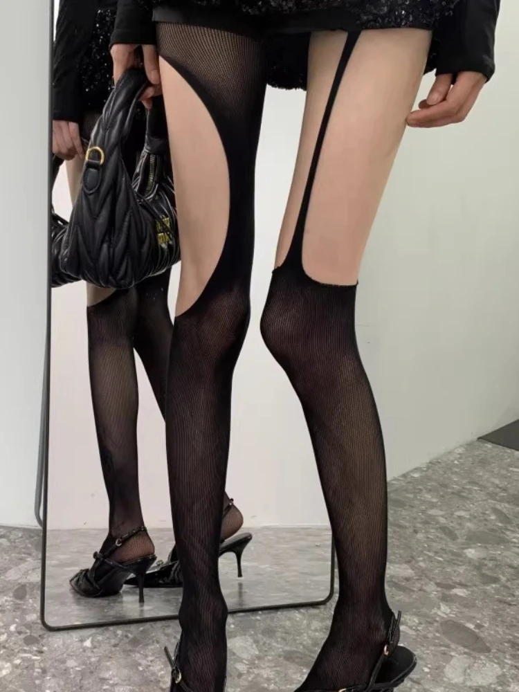 New Summer Thin Black Fishnets Long Socks Women Sexy Hollow-out Fishnet Tights Spicy Girls Fashion Irregular Cutout Pantyhose