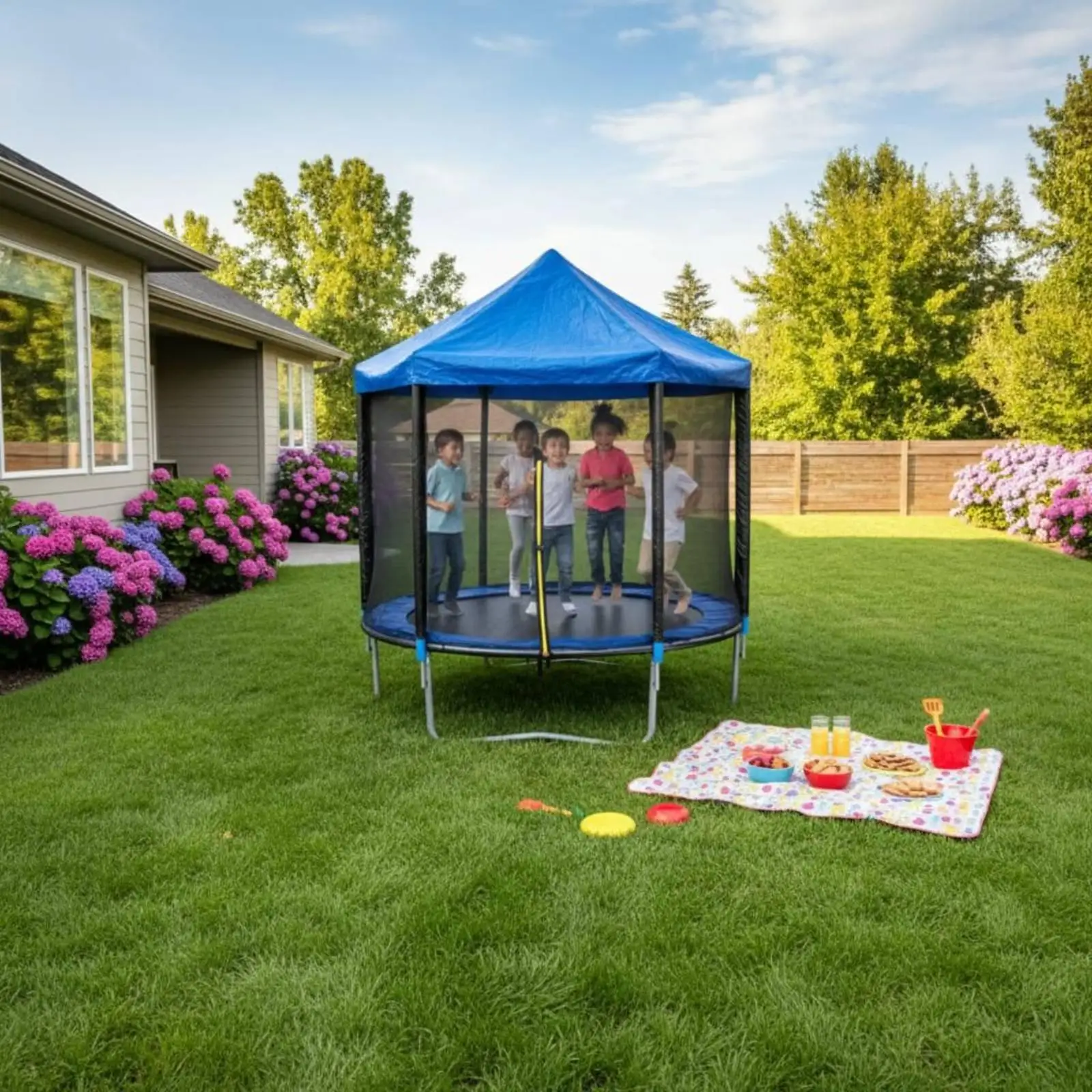 Outdoor Trampoline Canopy Sunshade Waterproof Rainproof Roof Cover for Garden Trampoline Protective Mat