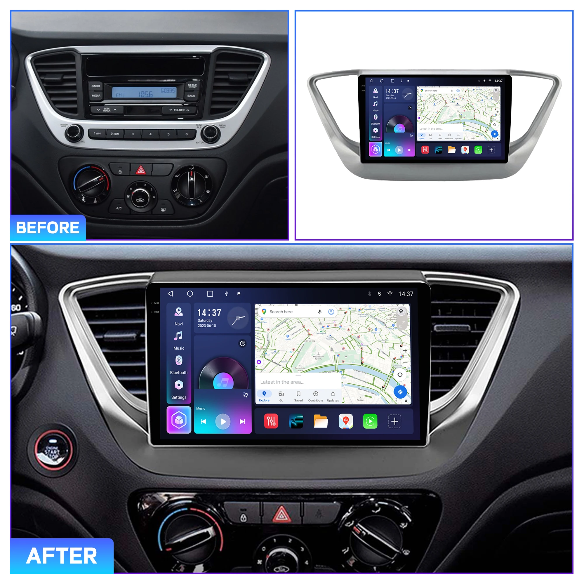 Penhui Android Car DVD Player 2 Din for Hyundai Verna Solaris 2016-2020 Multimedia Screen with DSP, Bluetooth, Audio & CarPlay