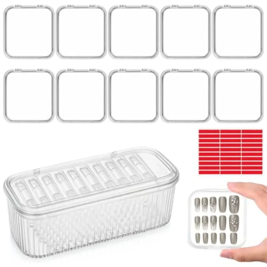 

20Pcs 3.3inch Press On Nail Boxes with 2Pcs Large Storage Box and 60 Pcs Adhesive Double Sided Tape for Nail Art Salon and Home