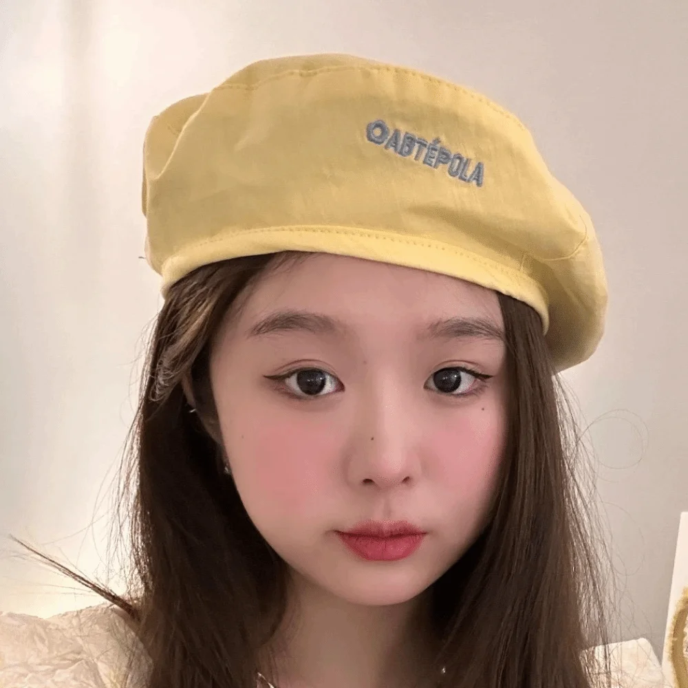 Sweet Plaid Double-sided Beret Solid Color Japanese Women Beanie Hat Flat Painter Hat Octagonal Caps Student