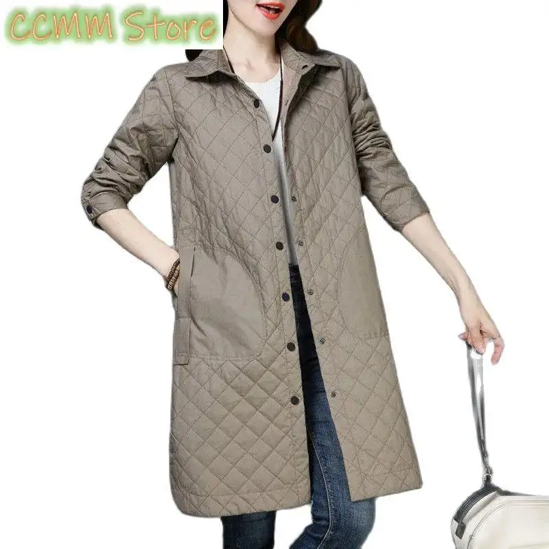 New 5Mid length  women parkas  Korean  Autumn Winter Fashion leisure Warm Rhombic Lattice Versatile Women parkas Outerwear