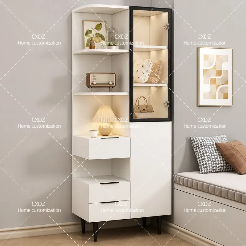 Modern Simple Bedside Bookcase Shelf High Cabinet Locker Integrated Storage for Bedroom Household Cream Style Furniture