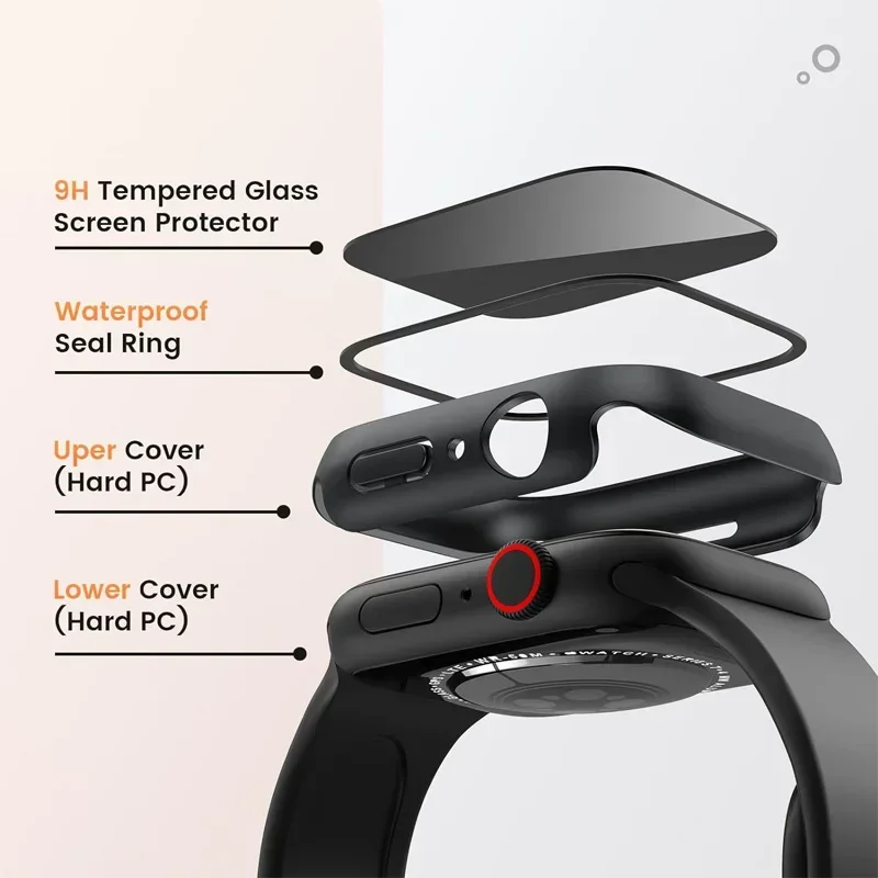Protector de pantalla de privacidad para Apple Watch, cubierta de parachoques impermeable para iWatch Series 6, 5, SE, 45mm, 41mm, Series 7, 8, 9, 40mm, 44mm