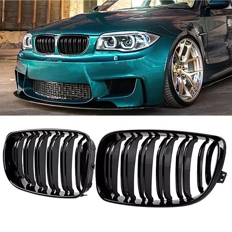 

2 шт. глянцевые черные двойные решетки для BMW 1 серии E81 E87 E82 E88 135i 2007-2013, передняя решетка почек 51137166439,51137322209