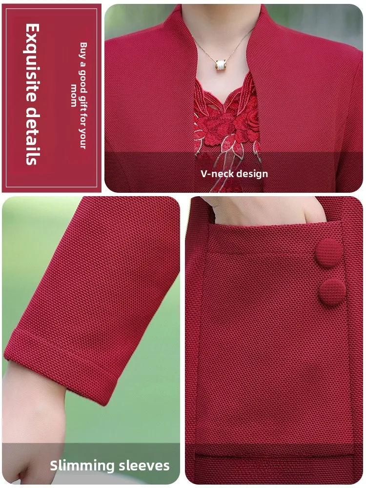 ชุดแต่งงานสำหรับคุณแม่ เสื้อคลุมคุณภาพสูงสำหรับฤดูใบไม้ผลิและฤดูใบไม้ร่วง แฟชั่นสำหรับคุณแม่เจ้าสาว ชุดสำหรับผู้หญิงสูงวัย