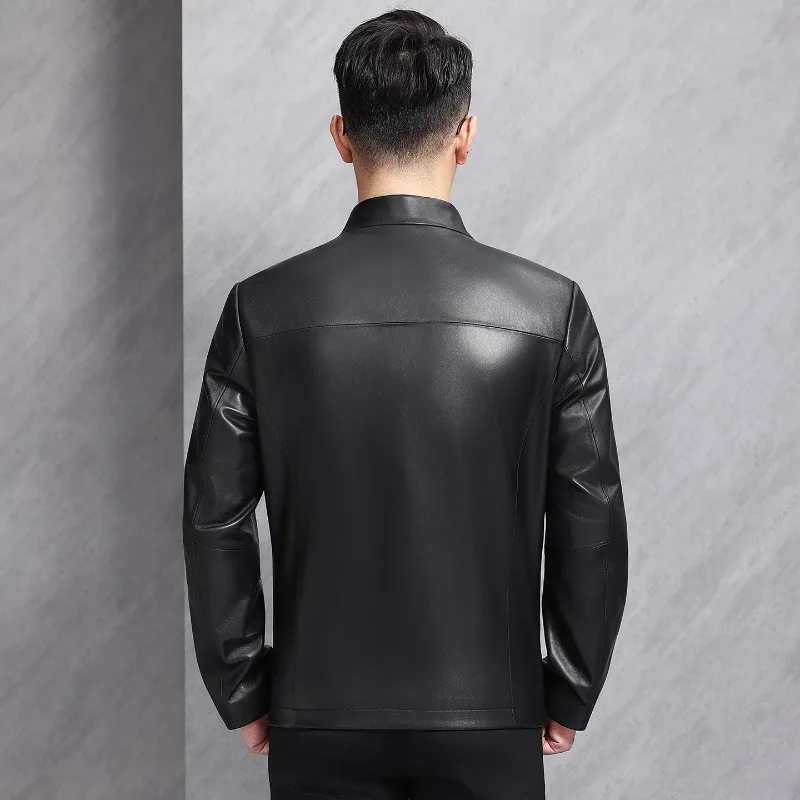 High Quality New Genuine Leather Men's Sheepskin Stand Collar Down Coat