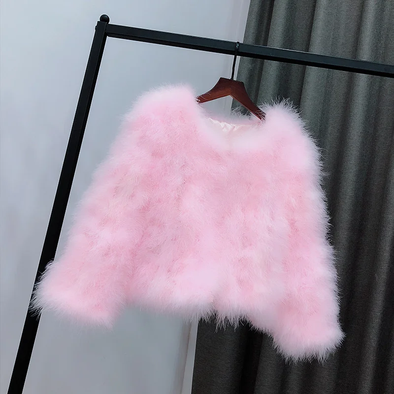 14 Colors Ostrich Feather Fur Coat Shearling Women Jackets Elegant Fashion Luxury Autumn Winter Top Clothes