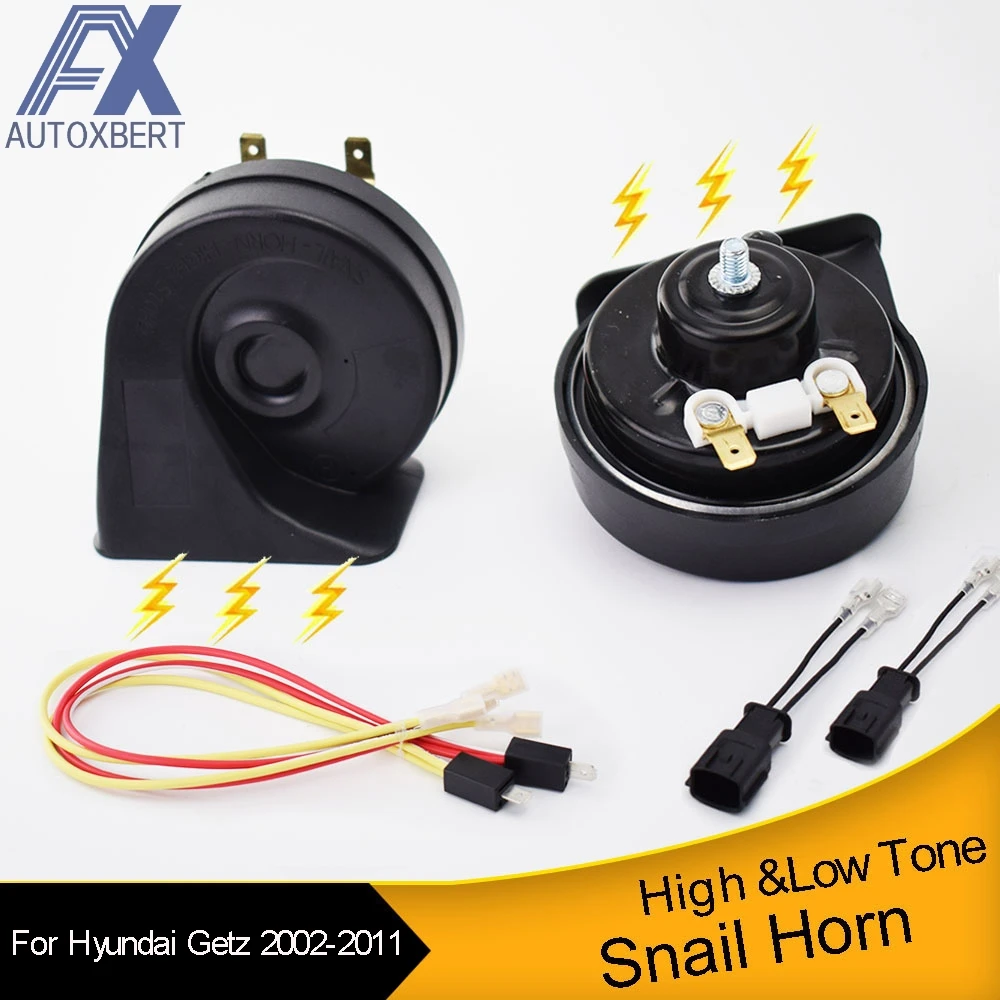 2 Pcs/Set 12V 110-125db Snail Horn Waterproof Loud Auto Horns 410/510Hz High Low Pitch Car Horn For Hyundai Getz 2002-2011