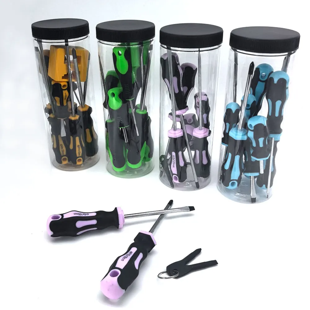 11pcs Transparent Tube Screwdriver Set Colorful Phillips Flathead Key Hand Tools Kit Purple Blue Yellow for Women Household DIY