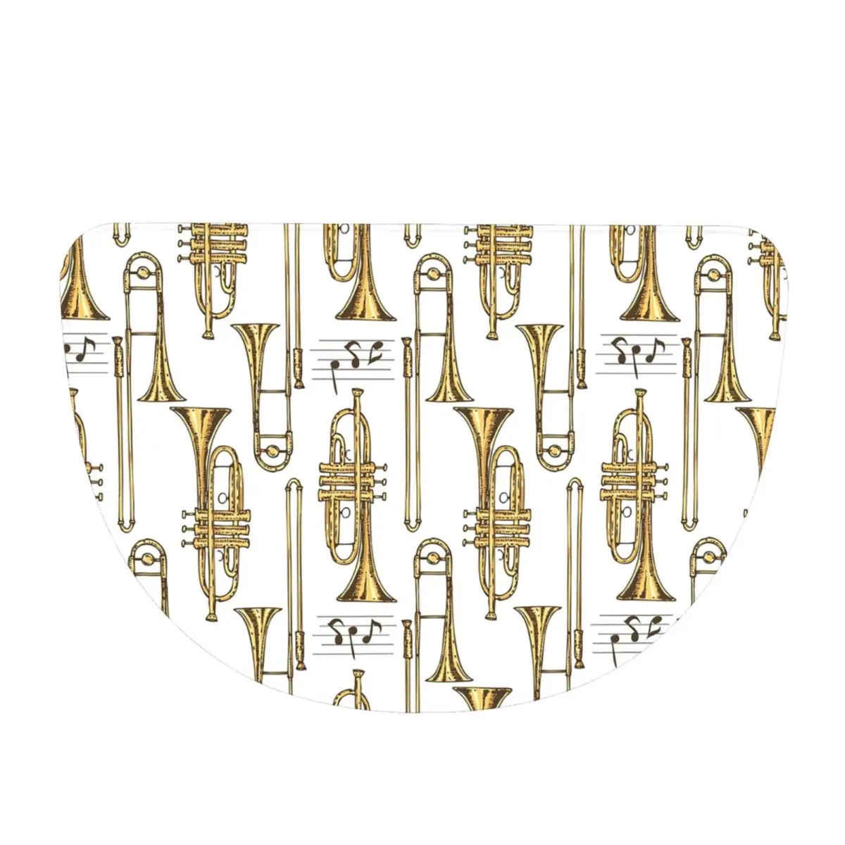 Trumpet Horn Instruments Soft Flannel Half Round Doormat Non Slip Bathroom Mat Absorbent Floor Carpet for Living Room