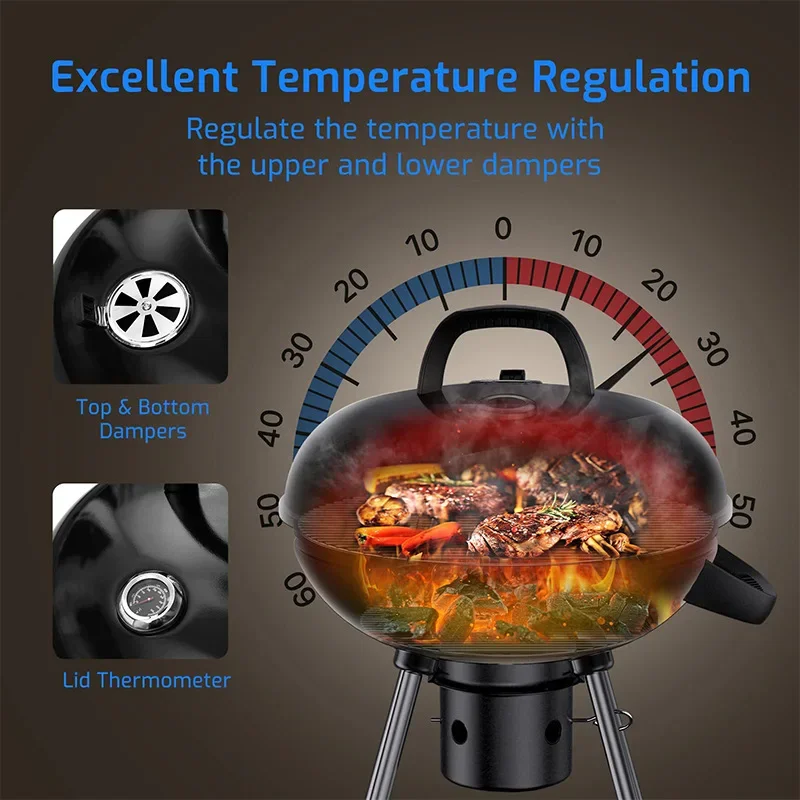 Portable 22.5‑Inch Apple‑Shape Charcoal BBQ Kettle Grill with 3/4 Leg Stand Outdoor Camping Picnic Backyard Cooking Leisure Gear