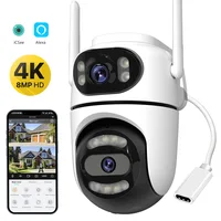 8MP 4K HD Wifi PTZ Camera ICsee APP Dual Lens Dual Screens Video Surveillance IP Camera Ai Tracking Outdoor Home Security CCTV