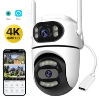 8MP 4K HD Wifi PTZ Camera iCsee APP Dual Lens Dual Screens Video Surveillance IP Camera Ai Tracking Outdoor Home Security CCTV