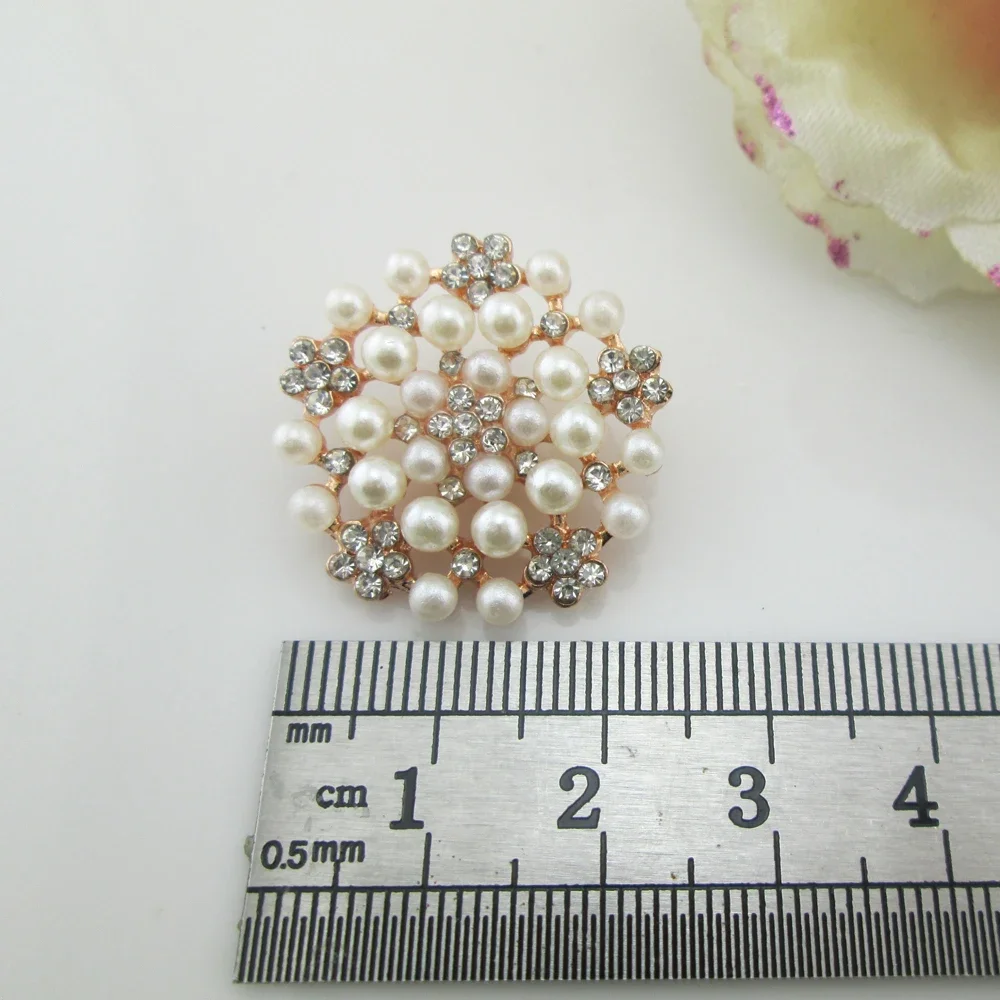 (BT217 26mm)5pcs flower pearl rhinestone embellishments Clear Glass Rhinestone Buttons