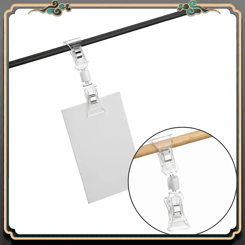 Reliable-200Pcs Double Sided Sign Clips Sign Display Mini Clip Clear Rotatable Merchandise Clip On Sign Holder Plastic Price Cli