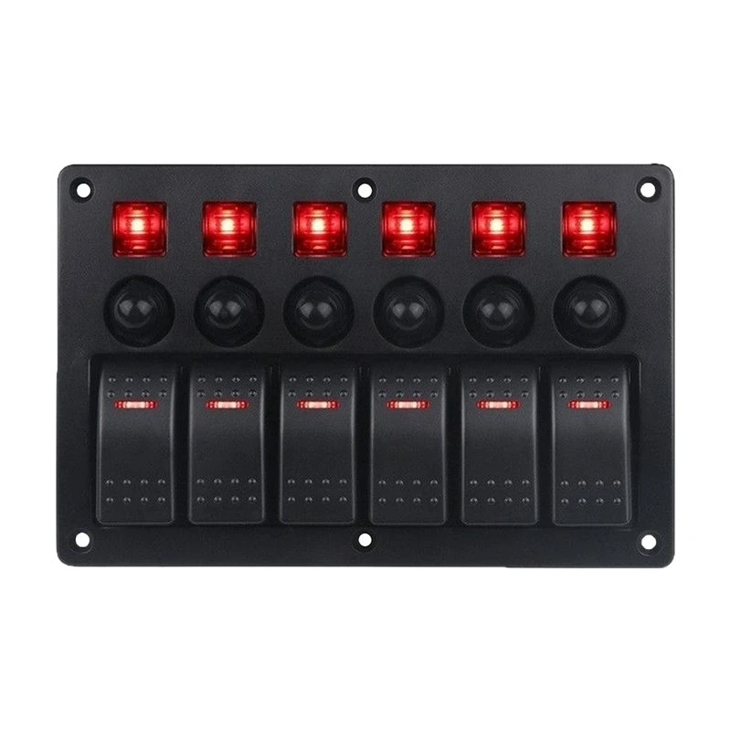 Marine Rocker Switch Panel 6 Gang Auto Replacement Car Switch Panel With Sticker Waterproof LED Light