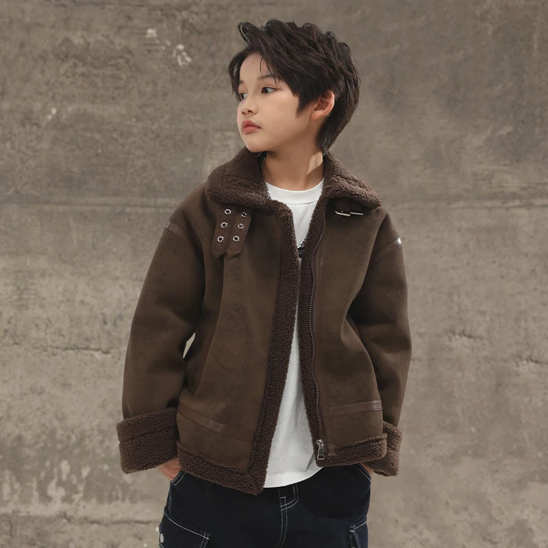 Kinder Samt Warme Jacken Mode Baby Kinder Fleece Outwear Koreanischen Stil Jungen Mädchen Zipper Dicke Wildleder Mantel 2025, Winter – Detail 3