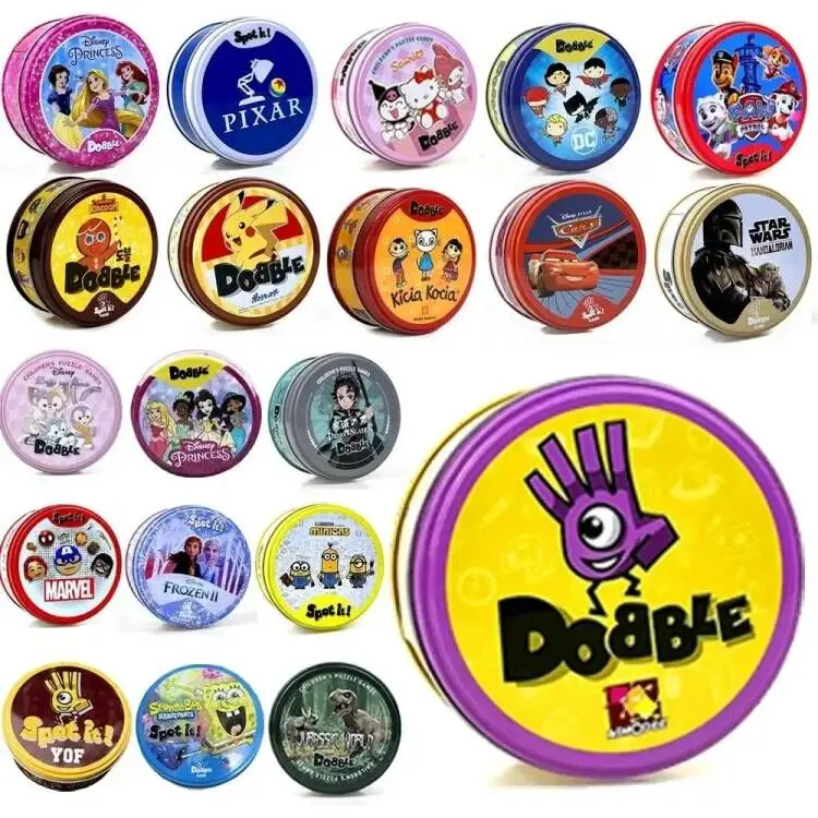 58Styles Double juego Card Dobble Kartenspiel Tischbrettspiel für Dobbles Kids HP Metallbox Karte Passendes Spielzeug für Kinder