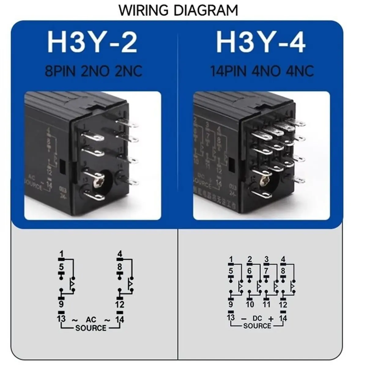 H3Y-2 Dual Digital Timer Relay with Cycle Time Control Power-on Delay Timer AC220V with Base 8Pin